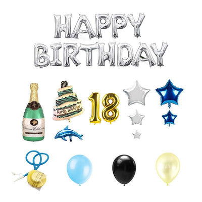 Silver Color Happy Birthday Balloon Set (14 Items)