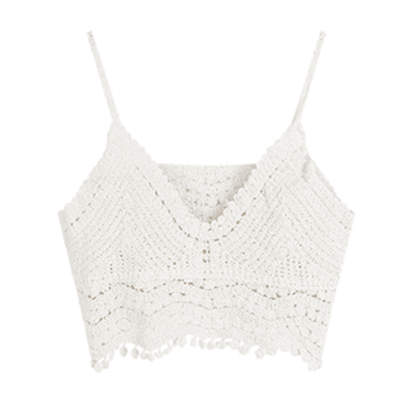 V-Neck White Knitted Camisole 1pc