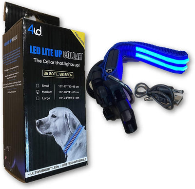 4id﻿ Kolar Anjing Menyala Lampu LED Ultra Terang Boleh Dicas Semula USA Tahan Cuaca  (Biru) 1pc