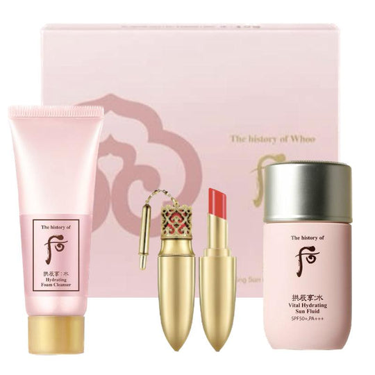 The history of Whoo Gongjinhyang Soo Vital Hydrating Sun Fluid Special Set (Sunscreen 60ml + Face Cleanser 40ml + Lipstick 1.3g) - LMCHING Group Limited