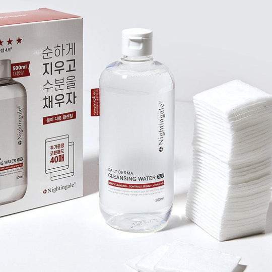 Nightingale Daily Derma Cleansing Water Deep 500ml + Cotton Pad 40pcs