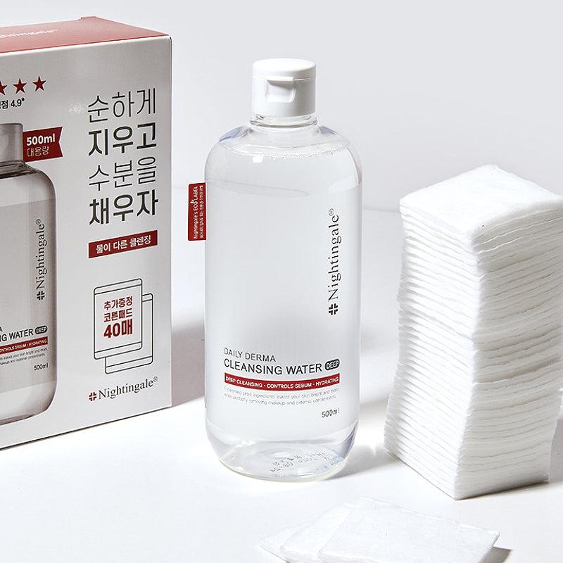 Nightingale Daily Derma Cleansing Water Deep 500ml + Cotton Pad 40pcs