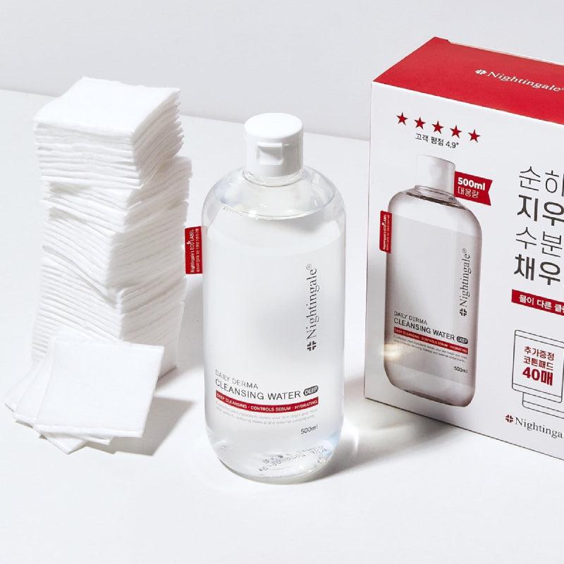 Nightingale Daily Derma Cleansing Water Deep 500ml + Cotton Pad 40pcs