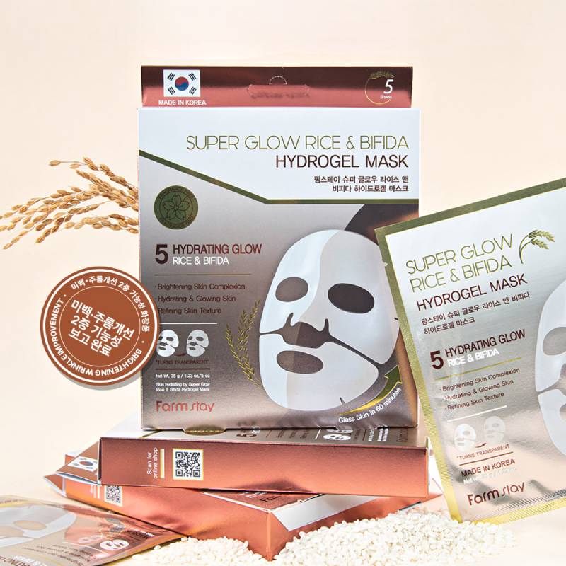 Farmstay Super Glow Rice & Bifida Hydrogel Mask 35g x 5pcs