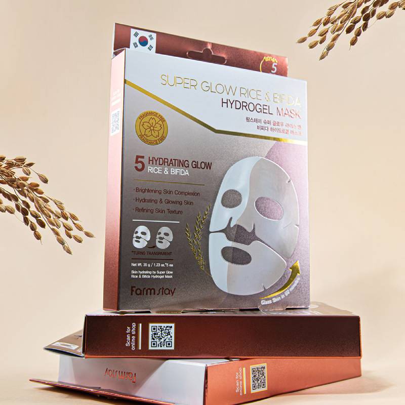 Farmstay Super Glow Rice & Bifida Hydrogel Mask 35g x 5pcs