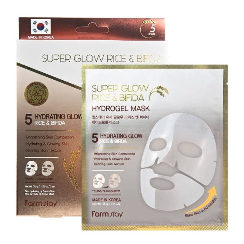 Farmstay Super Glow Rice & Bifida Hydrogel Mask 35g x 5pcs