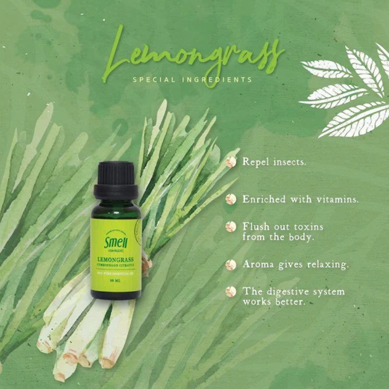 Smell Lemongrass हैंडमेड अरोमा ऑर्गेनिक एसेंशियल ऑयल (लेमनग्रास) 20 मि.ली./50 मि.ली