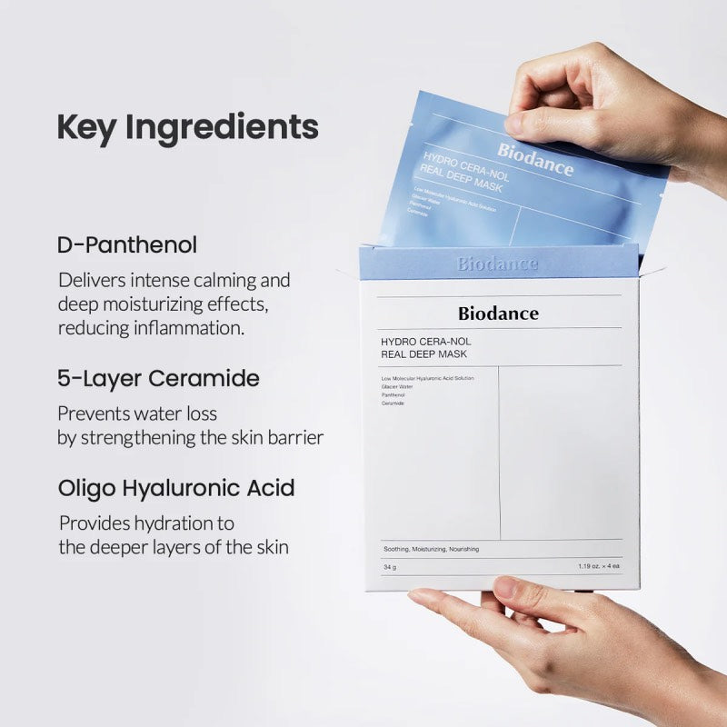 Biodance Hydro Cera-Nol Real Deep Mask Mascarilla Profunda Hidratante 34 g x 4 unidades