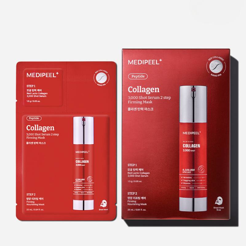 MEDIPEEL Peptide Collagen 3,000 Shot Serum 2 Step Firming Mask 25ml x 5pcs