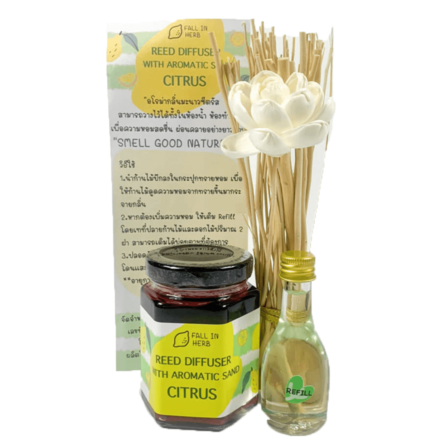 FALL IN HERB Reed Diffuser With Aromatic Sand (Citrus) 300ml + Refill ...