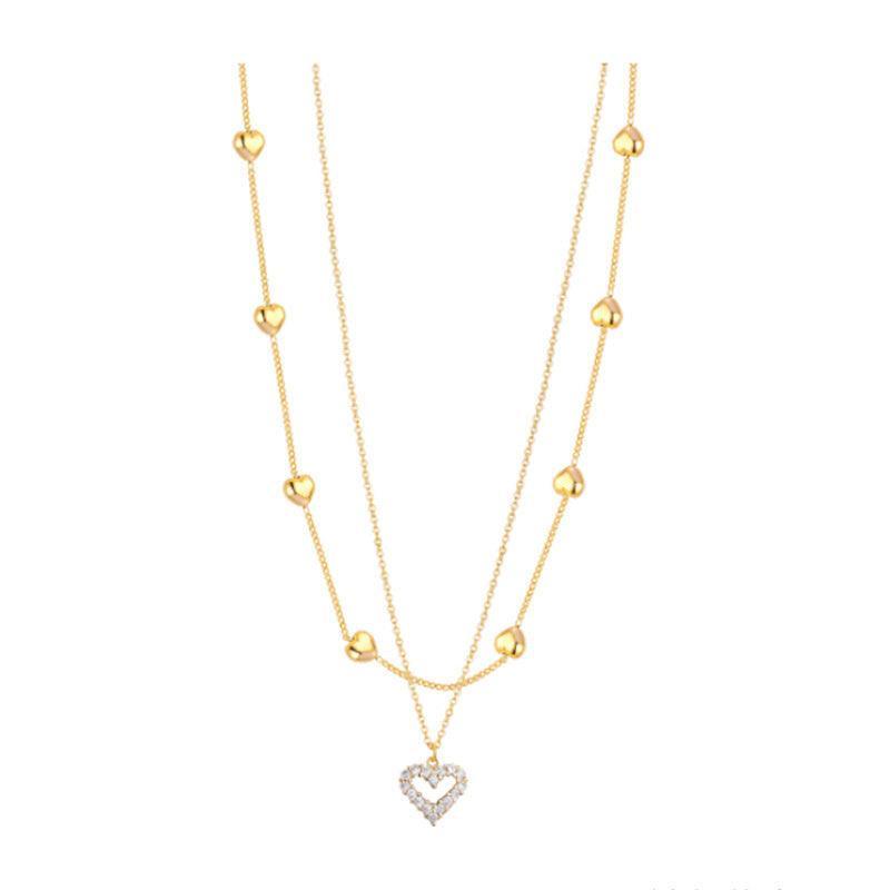 Fashionable Simple Double Layer Heart Necklace 1pc - LMCHING Group Limited