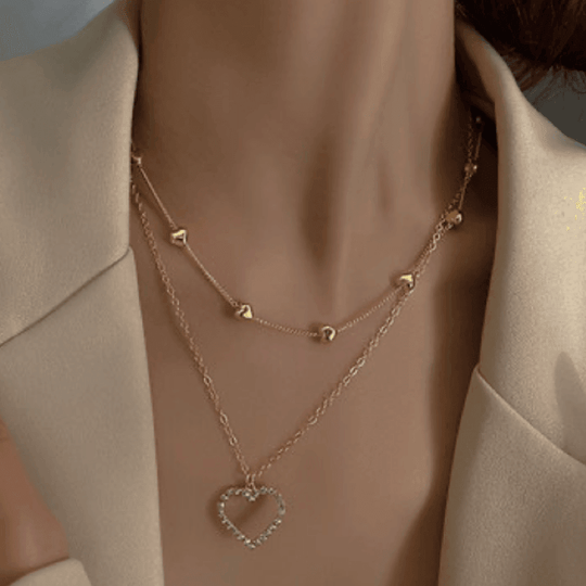 Fashionable Simple Double Layer Heart Necklace 1pc - LMCHING Group Limited