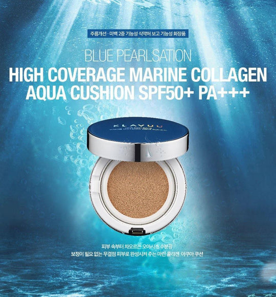KLAVUU Blue Pearlsation High Coverage Marine Collagen Aqua Cushion 12g + Refill 12g (SPF50+ PA+++) - LMCHING Group Limited