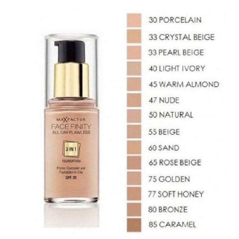 Maximum Face MAX FACTOR Facefinity All Day Flawless 3 In 1 Foundation SPF 20 30ml ...