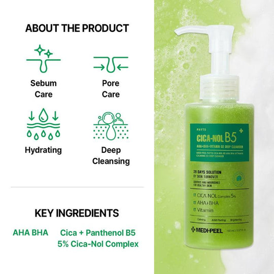 MEDIPEEL Phyto Cica-Nol B5 Aha Bha Vitamin Calming O2 Deep Cleanser 150ml - LMCHING Group Limited