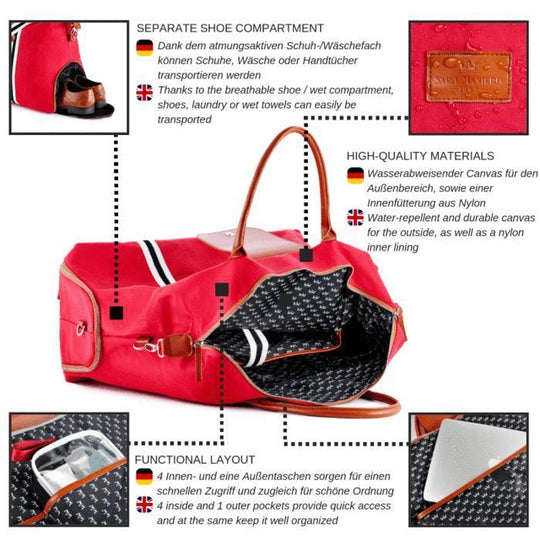 Saint Maniero Germany Handmade Leather Water Resistant Duffel Bag Massimo (Red) 1pc - LMCHING Group Limited