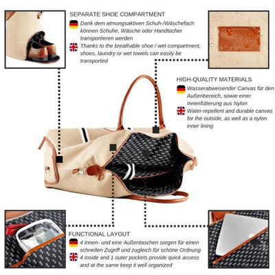 SAINT MANIERO Germany Handmade Leather Water Resistant Duffel Bag Massimo (Sahara) 1pc - LMCHING Group Limited