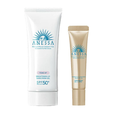 SHISEIDO أنسا  نغمة جل واقي من الأشعة فوق البنفسجية لتفتيح البشرة SPF50 + / Pa ++++ (90 جم + واقي شمسي للعناية بالبشرة 15 جم)