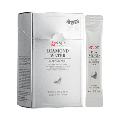 SNP Diamond Water Pack masques de nuit à l'acide hyaluronique - éclaircissant 4 ml x 20 unités