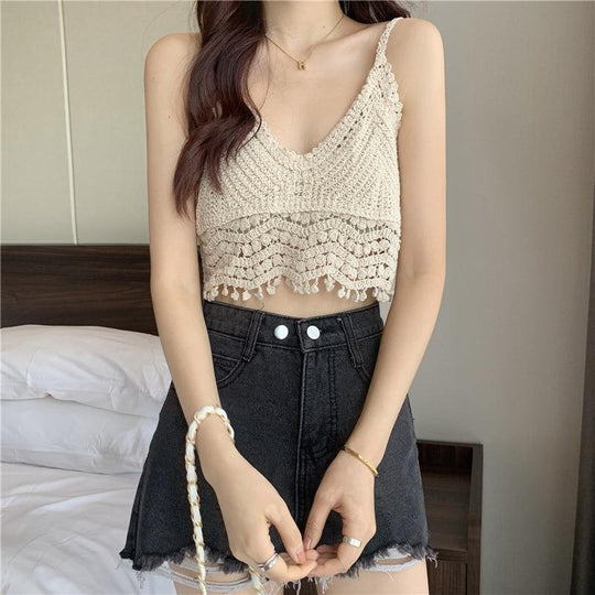 V-Neck Apricot Knitted Camisole 1pc - LMCHING Group Limited