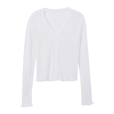 V-Neck White Knitted Cardigan 1pc - LMCHING Group Limited