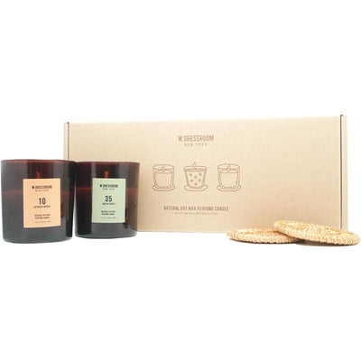 W.DRESSROOM Подарочный набор парфюмерных свечей из натурального соевого воска (150g х 2 + подставка x 2)